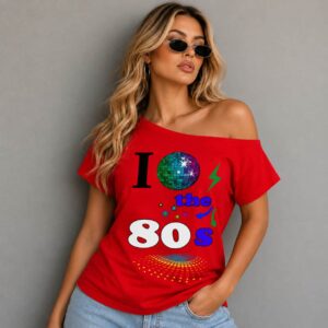 Women's 80s Off Shoulder Graphic T-Shirt Retro Print Ladies Vintage Style Casual Top UK