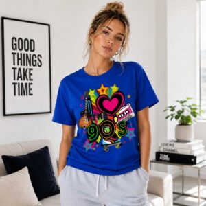 Women's I Love The 90s T-Shirt Ladies Retro Graphic Tee Off Shoulder Casual Party Top